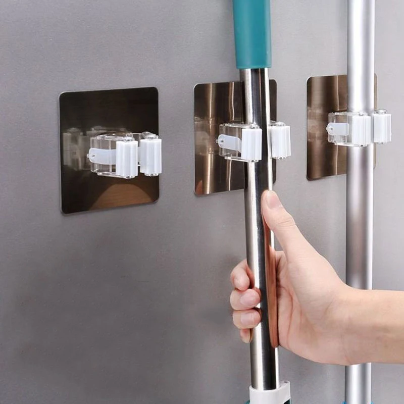 Ganchos multiusos adhesivos para montar en la pared, soporte organizador de fregona, gancho para escoba, ganchos fuertes para cocina y baño, 4 Uds.