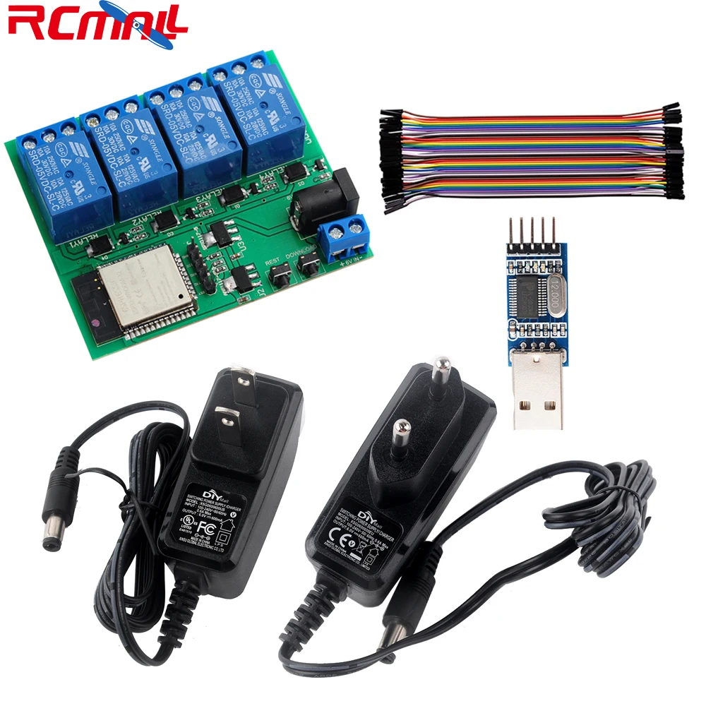 4 канальный Wi Fi Bluetooth релейный модуль ESP32S/USB к TTL/гнездовой женскому кабелю/DC6V 0.6A 600mA