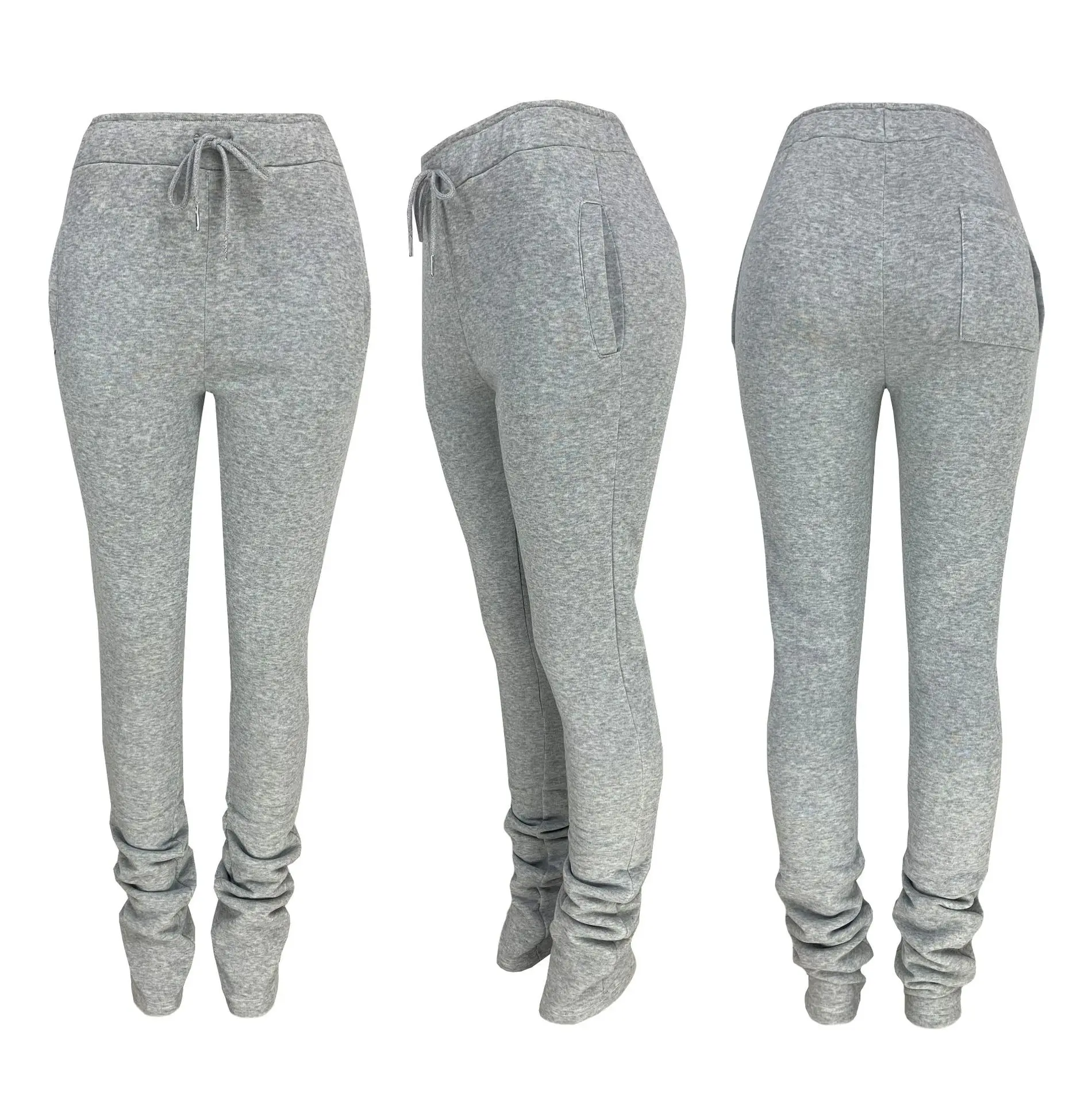 Stacked Sweatpants Women's Fleece Thick Sports Fitness Drawstring with  Pocket Streetwear Flare Pants Bulk Item Wholesale Lots