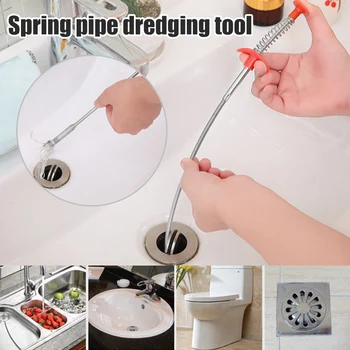 

Metal Wire Brush Hand Kitchen Sink Cleaning Hook Drain Cleaner Sticks Clog Sewer Dredging Device Spring Pipe Hair Dredging Tool