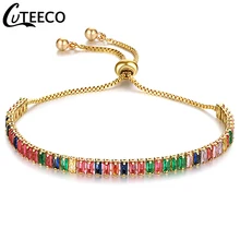 CUTEECO Теннисный браслет с кубическим цирконием для женщин, браслеты и браслеты золотого цвета, женские свадебные ювелирные изделия, Браслеты Mujer Moda