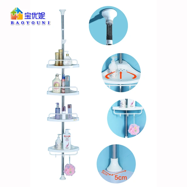 4 Tiers Adjustable Bathroom Shower Corner Rack Tension Pole Toiletries  Storage Rack Towel Rod Organizer Shelf Dqj006 - Storage Shelves & Racks -  AliExpress