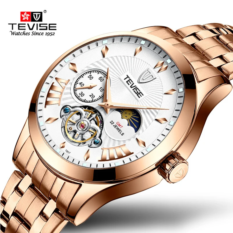 

Tevise Luxury Watches Mens Tourbillon Automatic Mechanical Men Watch Sun Watch Clock for Mens Stainless Steel Relogio Masculino