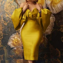 Stylish Women Dress 2021 Spring New Fashion African Oversized Tube Top Sexy Strapless Lantern Long Sleeve Evening Party Dresses