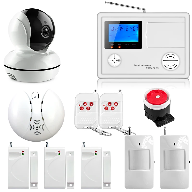 

Wireless Home LCD GSM Alarm systems House intelligent auto dial Burglar Security Alarm System kit WIFI IP camera