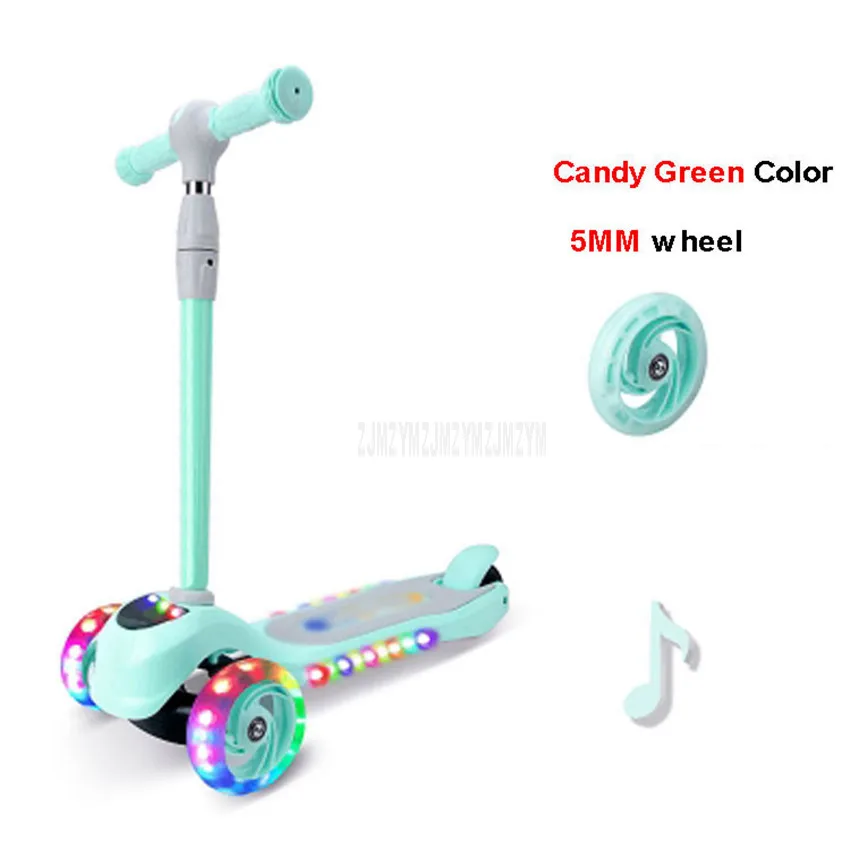 5MM Candy Green Детский скутер 3 колеса Kick скутер скейтборд передний светодиодный мигающее колесо музыка функция дети наружное, спортивное, игрушечное - Цвет: 5MM Candy Green