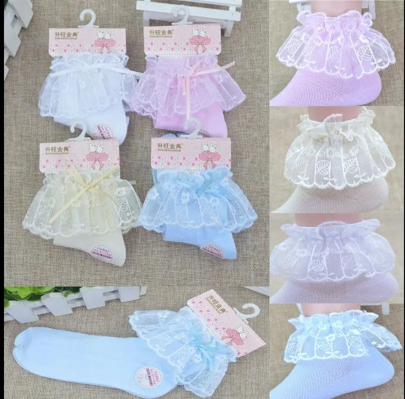 Винтажные носки принцессы с кружевным бантом и оборками для маленьких девочек От 1 до 12 лет