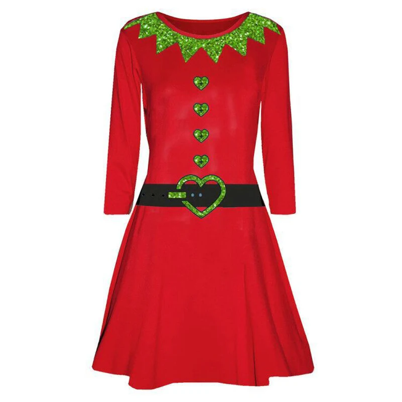 Lossky/рождественское осеннее платье для женщин с принтом и длинным рукавом, мини-платья для девушек, повседневная осенняя одежда красного и черного цвета, Vestido Femme Mujer - Цвет: 08