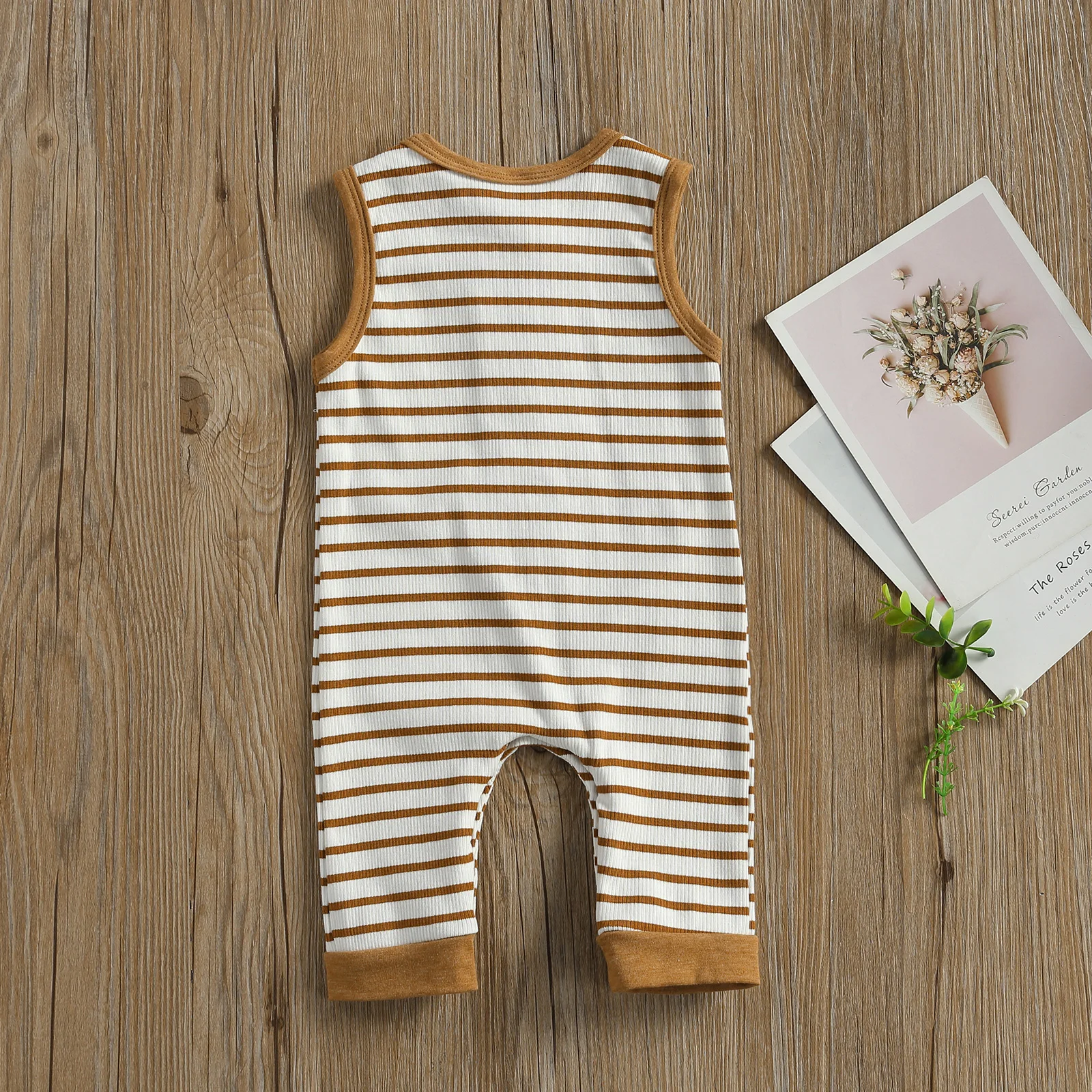 2021 Baby Summer Clothing Girl Boy Casual Sleeveless Ribbed Jumpsuit Fashion Stripe Round Neck Pull-on Single-breasted Romper Baby Bodysuits comfotable