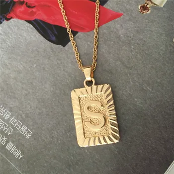 

Trendy Gold Color Plating S Letter Engraved Square Pendant Necklace For Women Girl Super Gorgeous Unique Jewelry Accessory