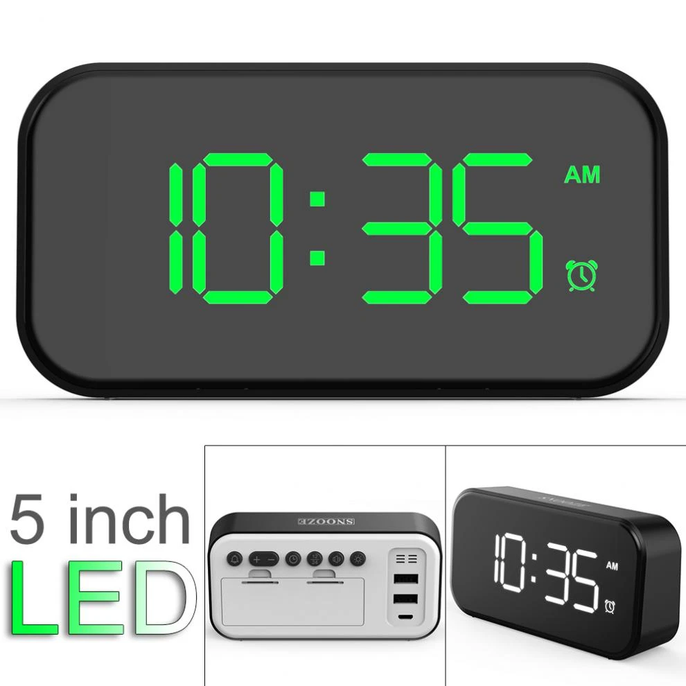 Voorspellen Ingang Wind 5 Inch Zwart Full Screen Mode Digitale Touch Wekker Met Groen/Wit Display  En 100dB Extra Luid Alarm voor Slaapkamer|Wekkers| - AliExpress