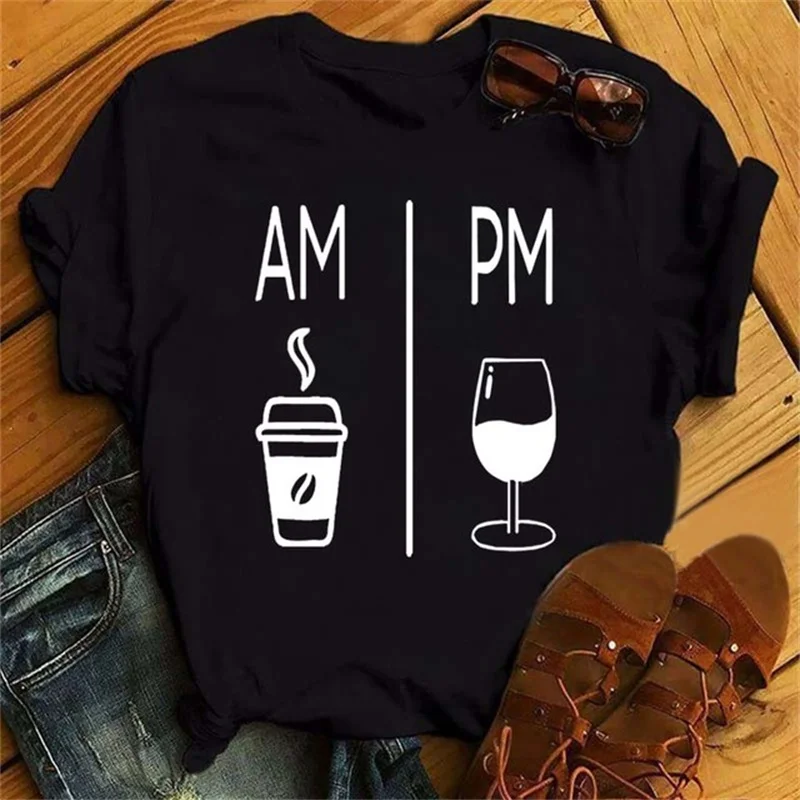 Maycaur T-Shirt Women Rose Gold Wine Glasses Print White and Black T-Shirt Summer Casual Loose Plus Size T Shirt Female Tops Tee cute summer crop tops Tees