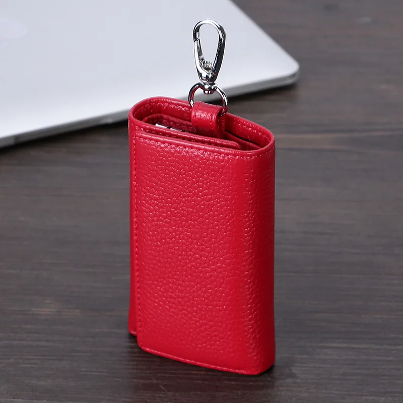 Leather Key Bag Men And Women Multi-functional Three-fold Wallet Full-grain Leather Keychain Bag Fashion Card Holder Purse