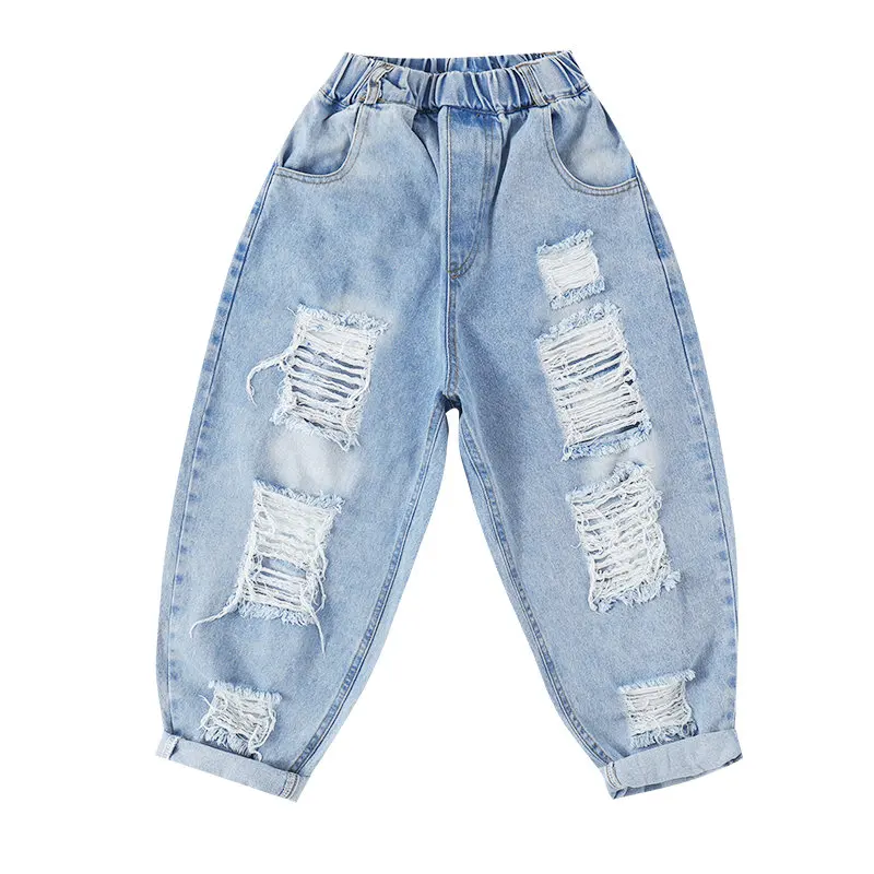 New Fashion kids Ripped Jeans For Girls Denim Trousers 4-14 Years