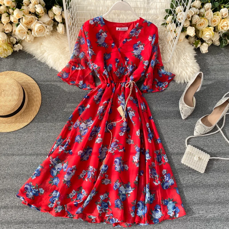 Boho 2020 с v образным вырезом цветочным принтом летнее платье миди длинное