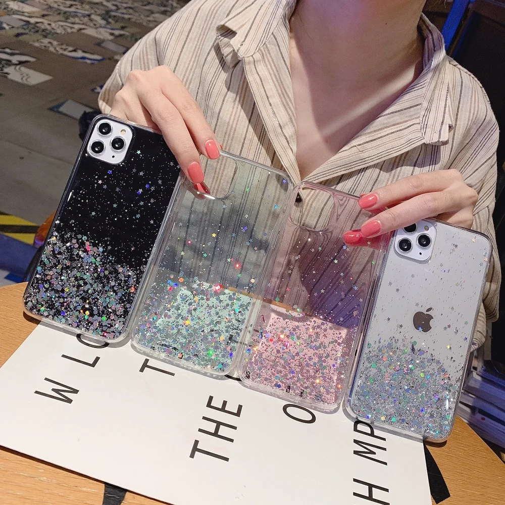 100pcs Glitter Bling Quicksand Case For iphone 12