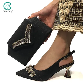 

2020 New Arrival Fashionable ltalian desigm Women Shoes and Bag Set African Nigerian Shoes and Matching Bags in Black Color
