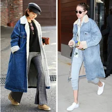 

#1107 Winter Casual Long Denim Jackets Women Full Sleeve Warm Windbreaker Cotton Loose Jean Coats Ladies With Velvet