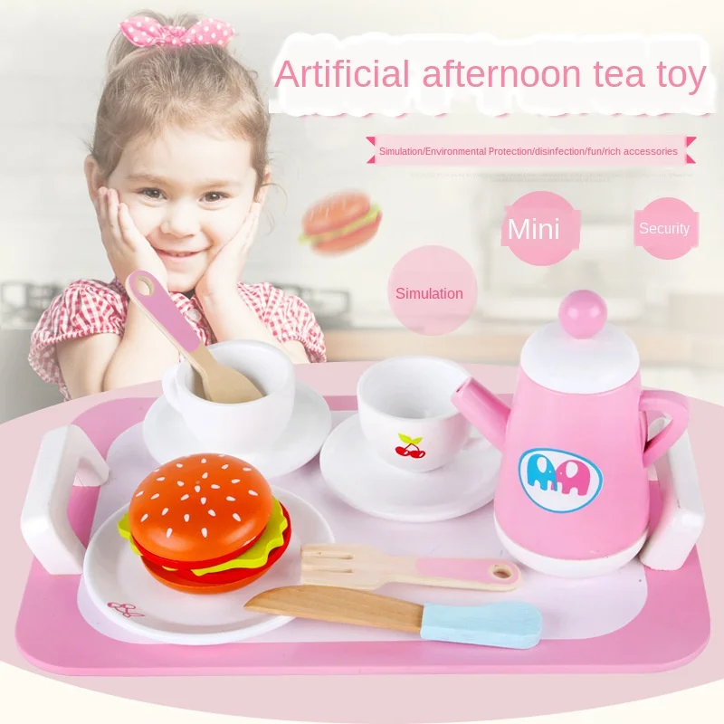 

Simulation Wooden Teacup Cake Dessert Tableware Set for Girl Children Pretend Play Interactive Toys for Girls Birthday Gifts