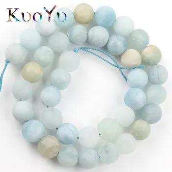 

AAA Natural Matte Forsted Gem Aquamarines Stone Beads Round Loose Beads For Jewelry Making 6/8/10/12MM Diy Bracelet Necklace 15"