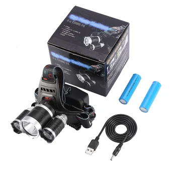 

LED Headlamp 3LED Headlight 500LM T6 Rechargeable Lamp With 18650 Battery USB Charger 4 Modes Dimmable IPX5 Waterproof