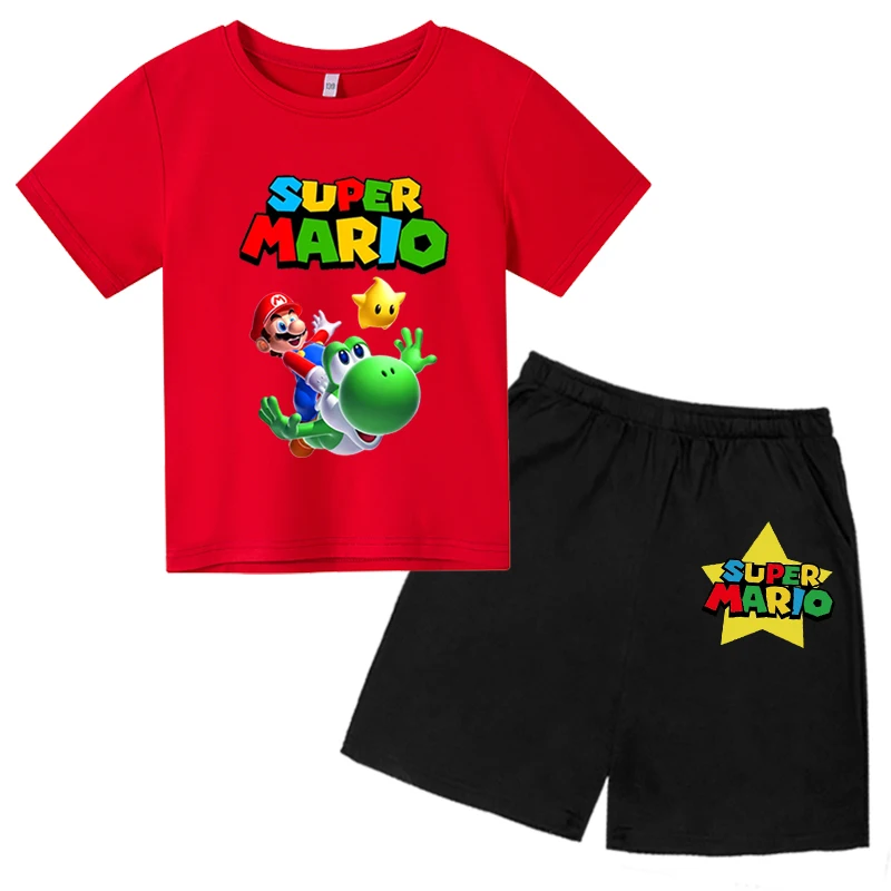 Super Mario  Children T-Shirts + Shorts Sets Fashion Lovely Boys Girls Pure Cotton Toddler Casual 4T-14T Kids Game little kid suit Clothing Sets