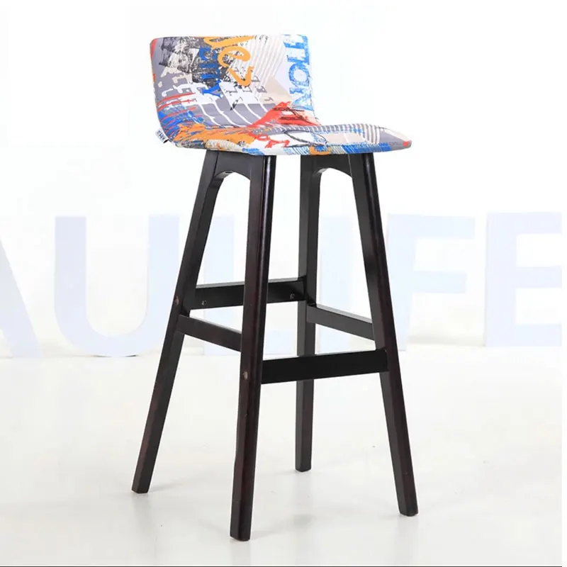 Северный стул Нескользящая скамейка современный простой бытовой передний Рабочий стол книжный магазин твердой древесины Досуг высокий стул - Цвет: Black feet Doodling