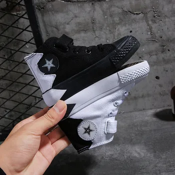 

Children Shoes Spring Autumn Boys Canvas Shoes High-top Girls Sneakers Black White Shoes British Style Children Casual Trainers