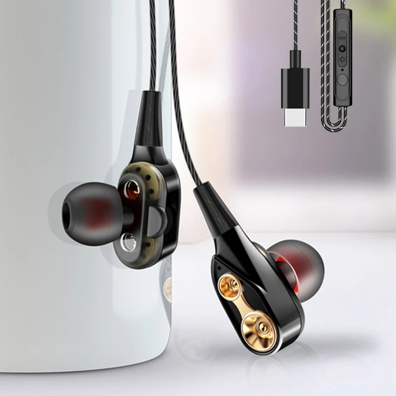 

Type C Earphone Dynamic Drive HiFi USB-C Earbuds In-ear Bass Metal Sport Gaming Headset with Mic for Samsung Xiaomi Huawei Honor