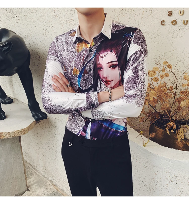 2019 Премиум Мужская одежда Camisa Homem красные брендовые модные рубашки с длинными рукавами и принтом для девочек мужские повседневные рубашки