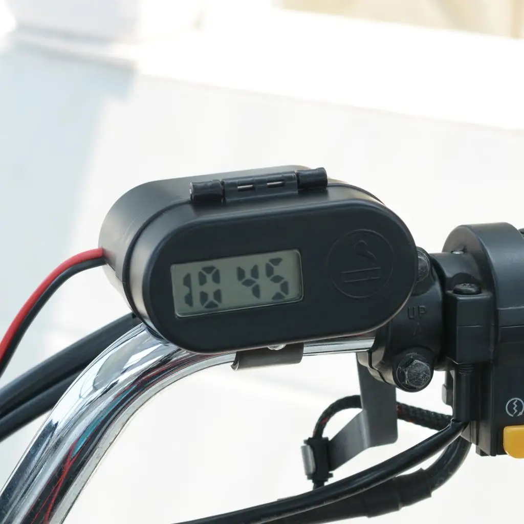 Waterproof Motorcycle 3.1A Dual USB Phone GPS Charger LED Clock Indicator