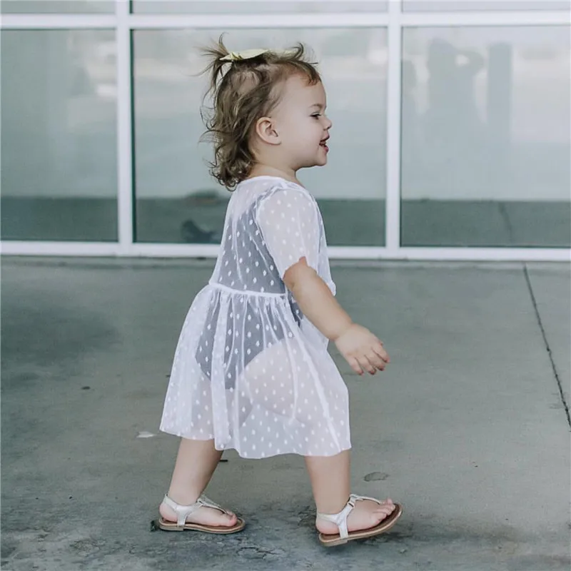 

EnkeliBB Super Fashion Baby Little Girls Summer Lace Dress Transparent White Short Sleeve Overall Kids Girl Summer Smock Clothes