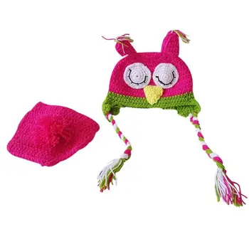 

2pcs Cartoon Animal Suits Giraffe Ladybug Fox Owl Style Soft Knitted Hat Underpants Set Photography Props for Newborn Baby