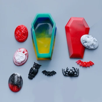

Crystal Epoxy Spider Skeleton Pendant Jewelry Resin Mold Coffin Trinket Box Silicone Mould Halloween Gothic Container DIY Crafts