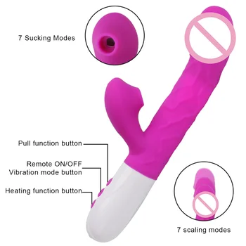 3 In 1 Heating Rabbit Vibrator Telescopic Rotating Dildo Clitoris Sucking Vagina G Spot Stimulate Vibrators Sex Toys for Women 5
