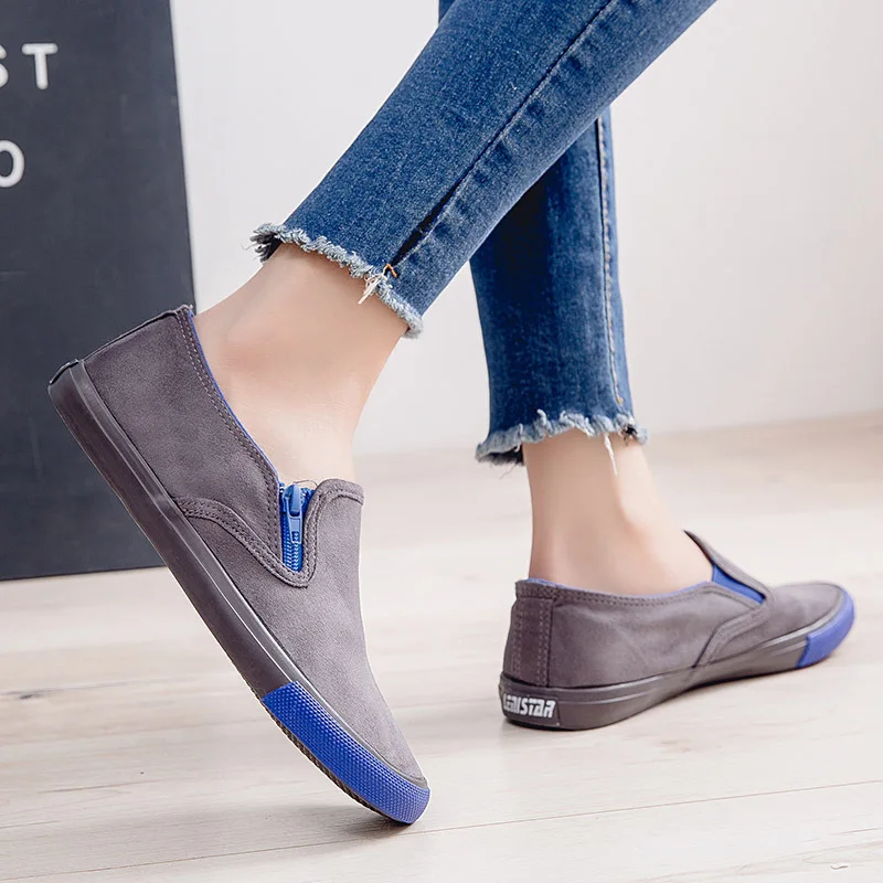 

2019 Spring New Style WOMEN'S Canvas Shoes Suede Korean-style Side Zipper Hiking Household Sports Footwear Women's