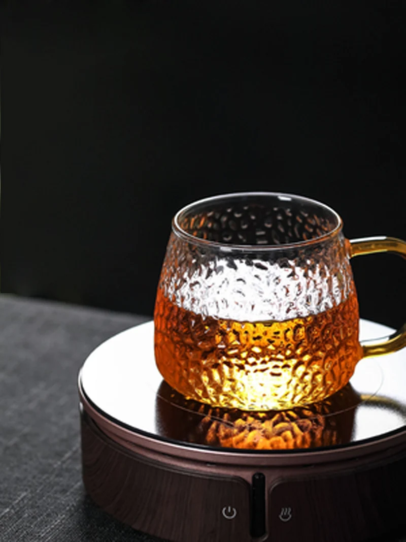 Heat Resistant Hammer Pattern Glass Tea Cup with Handle, Creative Healthy Beverage Glasses, Transparent Drink