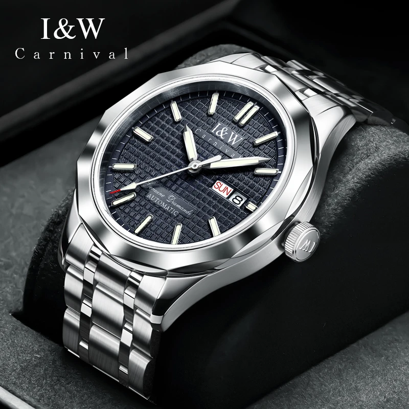 2021 New Sport Mens Mechanical Watches I&W Automatic Watch Japan Movement Sapphire Calendar 100m Waterproof Diving Wristwatch