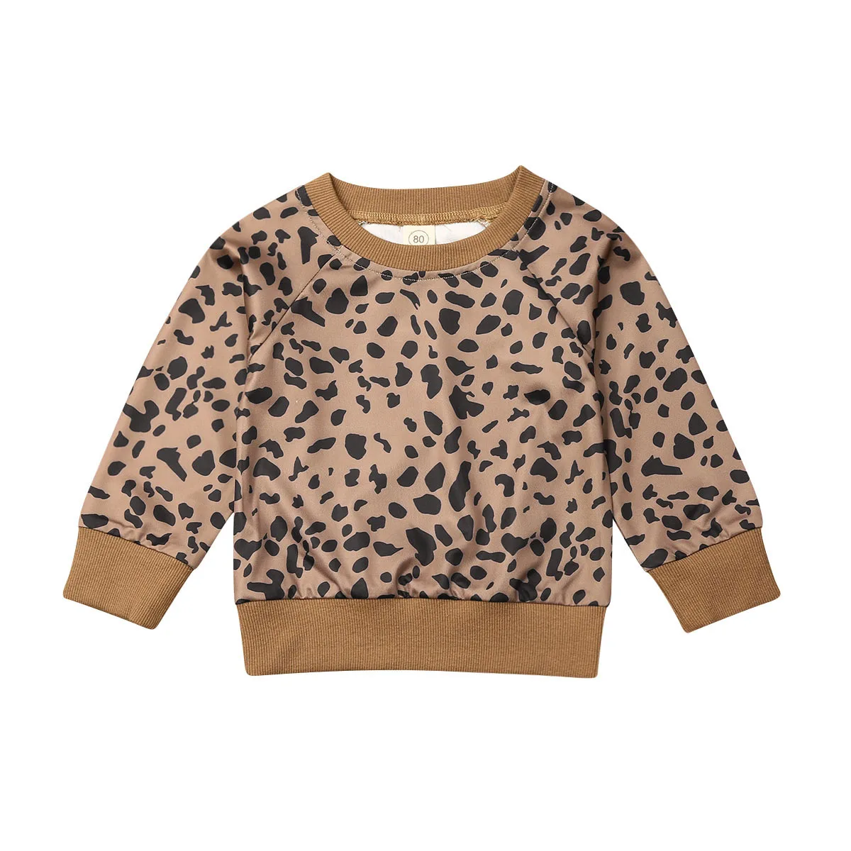 Леопардовая рубашка с длинными рукавами и круглым вырезом для новорожденных девочек, блузка, свитер, свитер, одежда