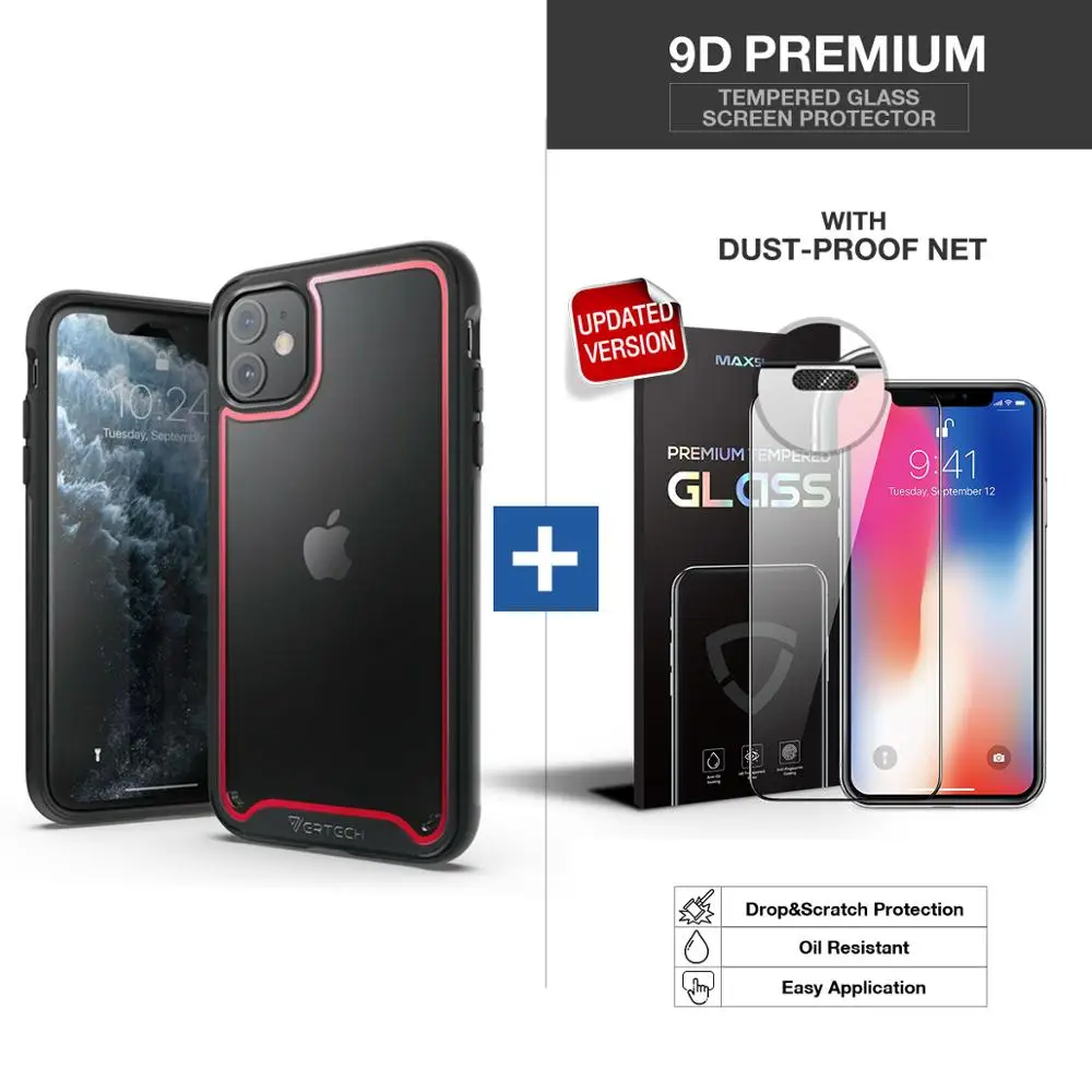 Black Red with SP VERTECH iPhone 11 Pro Max чехол Гибридный противоударный тонкий жесткий чехол Прозрачная защитная задняя крышка и защита экрана iPhone11 - Цвет: Black Red with SP