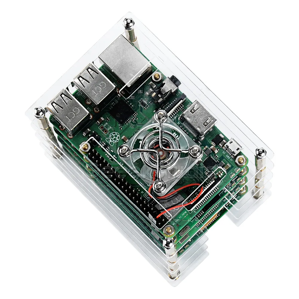 Raspberry Pi 4 Чехол акриловый кластер чехол 4-слойный с охлаждающим вентилятором для Raspberry Pi 4 Модель B/3B