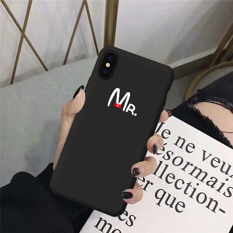 Милый чехол JAMULAR с бантом Mr Mrs для пары iPhone X XS MAX XR 11 Pro 6 6s 7 8 Plus, мягкий силиконовый чехол для телефона с простым буквенным принтом