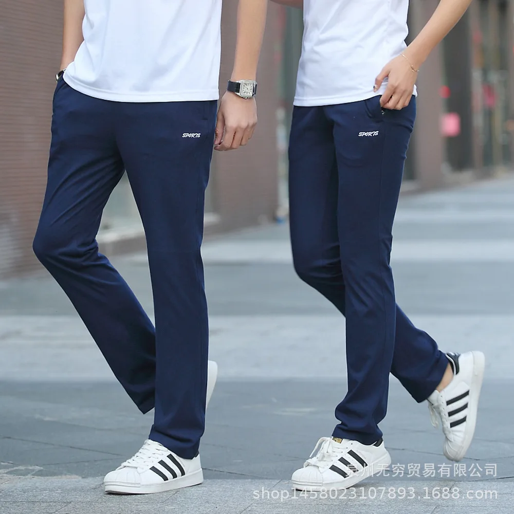 

Casual Athletic Pants Trousers Running Fitness COUPLE'S Men And Women Pants Thin Cotton-padded Trousers Dark Blue