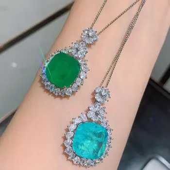 

SQUARE PARAIBA TOURMALINE EMERALD CUT GEMSTONE PENDANT NECKLACE LAKE BLUE NATURAL STONE CHARMS PARTY FINE JEWELRY FOR WOMEN NEW