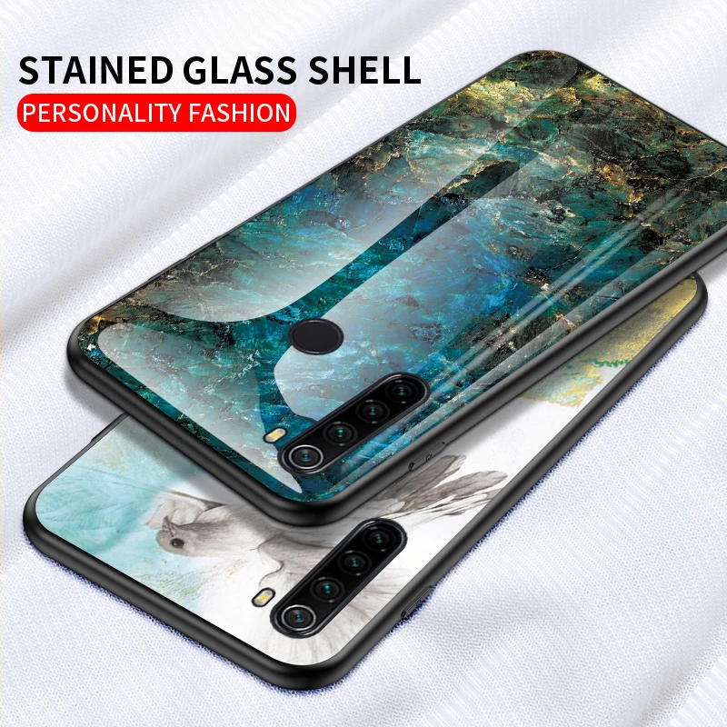 Redmi Note 8T Case on for Xiaomi Redmi Note 8 Pro Cover Luxury Vintage Tempered Marble Phone Case for Etui Xiaomi Redmi Note 8