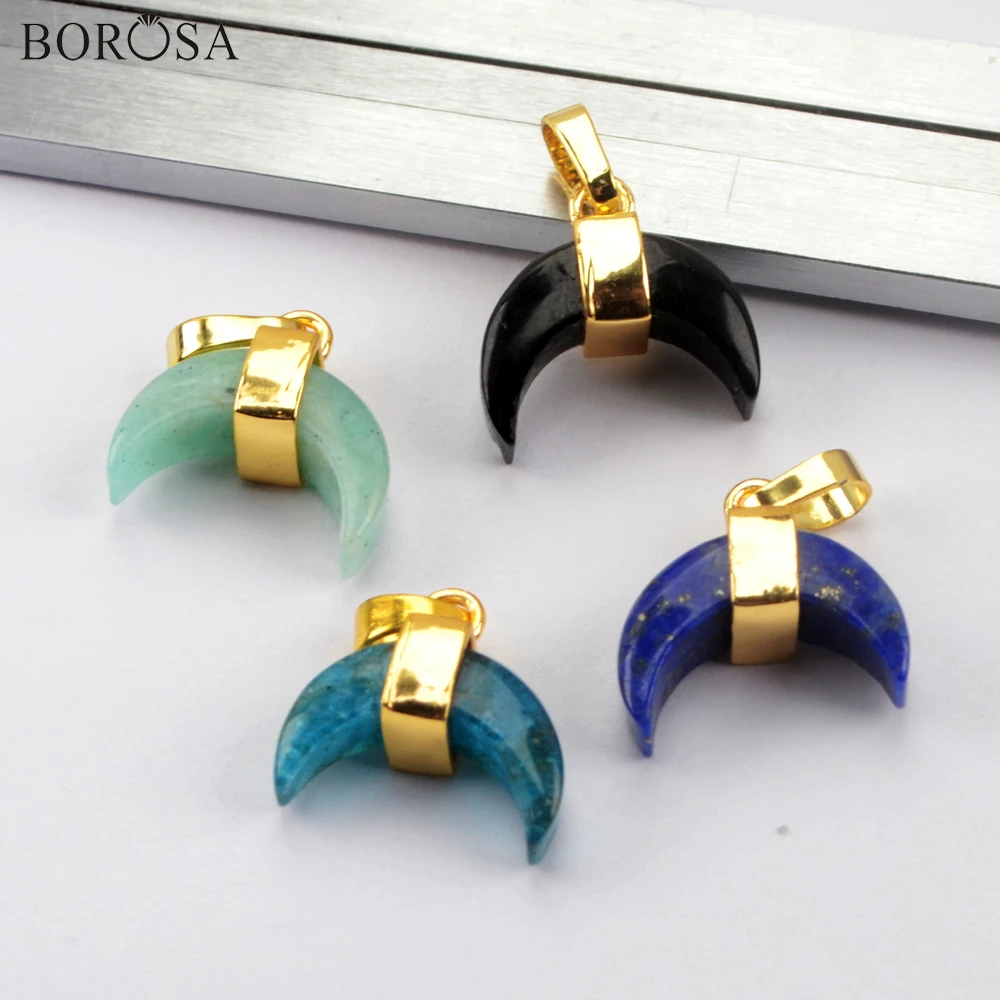

BOROSA Fashion Crescent Moon Lapis Black Agates Pendant Charms for Necklaces for Earrings Making Women Wholesale Jewelry WX1531
