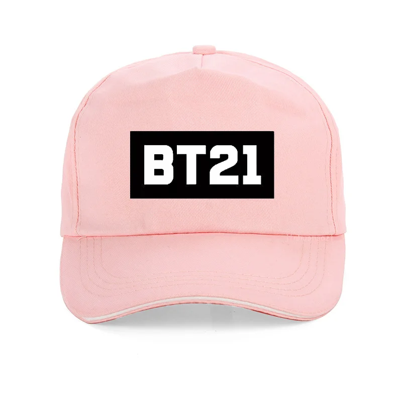 BT21 папа печати письмо шляпа хлопок Бейсболка bt21 для мужчин и женщин летний козырек унисекс регулируемые snapback шапки bone gorras - Цвет: Розовый
