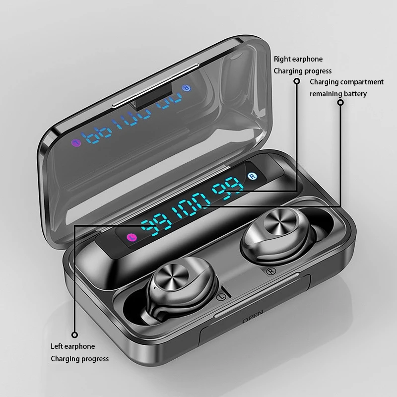 F9 10 Bluetooth 5 0 Earphone Wireless Sports Waterproof Three Display Earphone with Microphone for Iphone Android