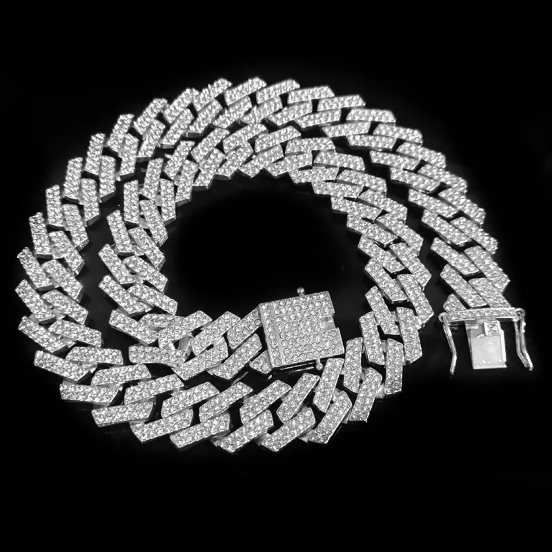 20mm Men Hip Hop Chain Necklace pave setting Rhinestone Male Hiphop iced out bling rhombus Cuban Chains fashion jewelry