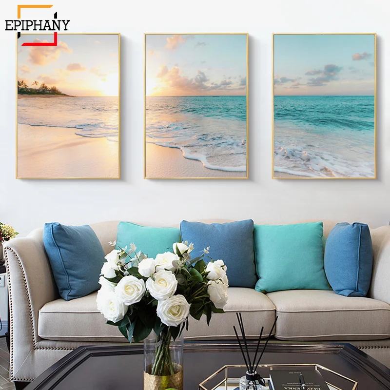 Пляжная Настенная картина Giclee с принтом океана скандинавский Картина на холсте Современный домашний декор
